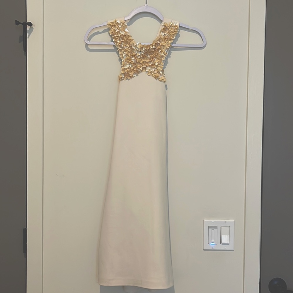 Long sophisticated mini dress beautiful accents adorn and showcase unique style